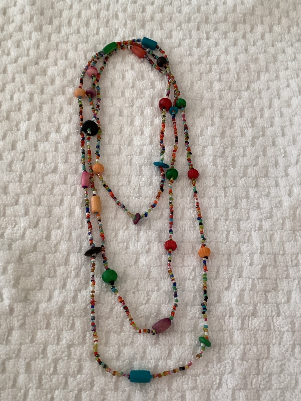 30” Multi Colored Seed Bead/Wood Bead Single Strand Necklace
